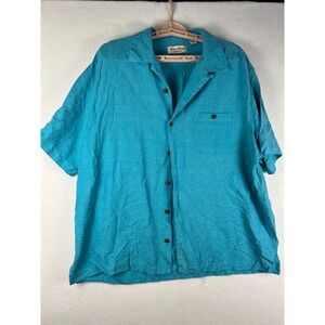 Caribbean Silk Blend‎ Mens XL Turquoise Jacquard Camp Shirt Coastal Resort